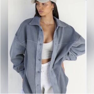 Joah Brown Over Sized French Terry Blue Button-Up Jacket